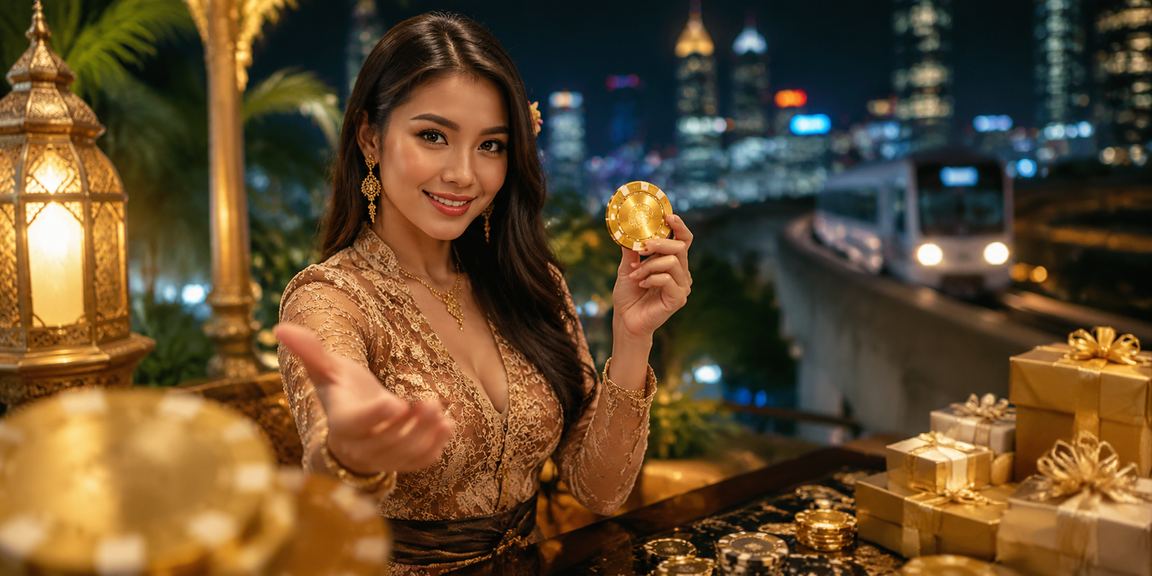 Model Vietnam dengan ekspresi percaya diri membaca data taruhan di layar laptop