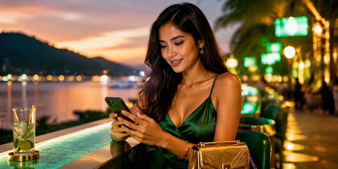 Perempuan muda membaca analisis taruhan olahraga di smartphone dengan ekspresi fokus